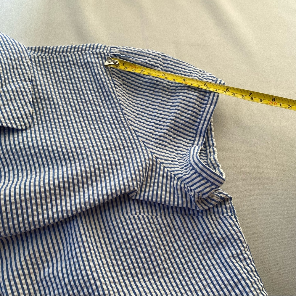 LL Bean Seersucker Shirt Medium Women Popover Striped Blue - Picture 9 of 11